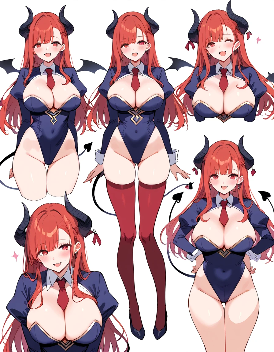 3 girls, expressions, variety of hairstyles, variety of bangs, high fantasy costume, ((white background)), full body, multiple views, succubus, thong, shrug, leotard, cleavage, tie,