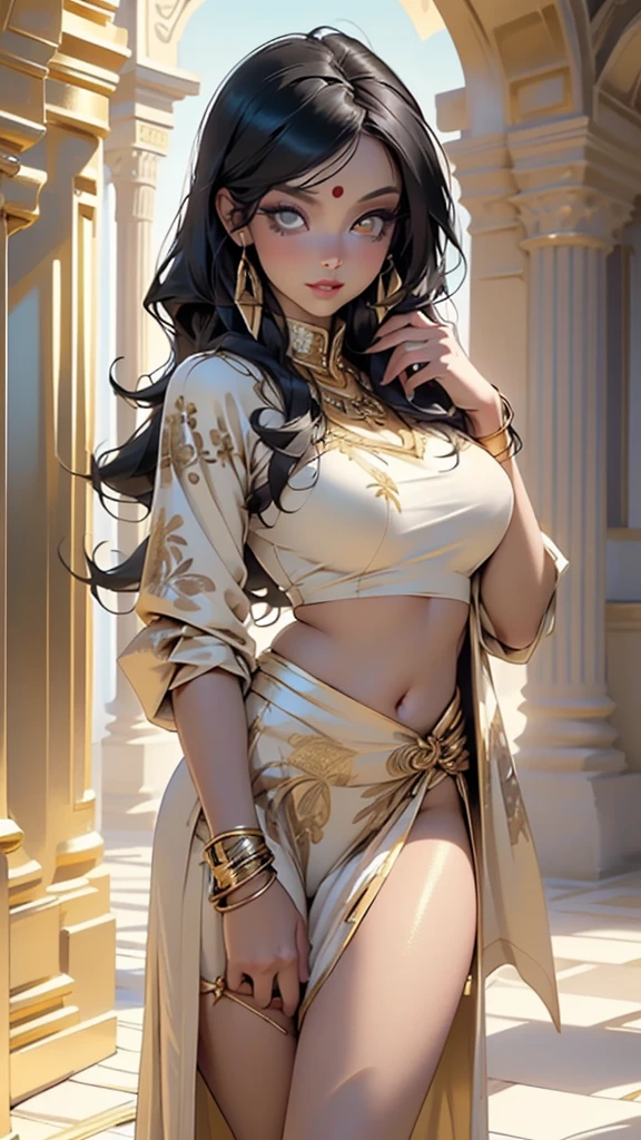 woman,1female,((milf,mom,mature,mature woman,45 years old female,adult)),((((indian girl)))),(large breasts:1.5),saggy breasts,(((black hair:1.4,dark hair,straight hair,long hair:1.4,colored inner hair))),(((gold_eyes:1.3))),intricate eyes,beautiful detailed eyes,symmetrical eyes,((((dark skin:1.4,lustrous skin:1.5,bright skin: 1.5,skin tanned,shiny skin,very shiny skin,shiny body,illuminated skin)))),(spider lower abdomen,narrow waist,wide hip,bimbo body,inflated legs,thick thighs),(((detailed face))),

(cute,slutty,sensual,seductive look,seductive,((erotic)),opulent,sumptuous,longingly,(nsfw)),

queen,goddess,fantasy,(arabian clothes, harem outfit, arabian dancing girl,belly dancer outfit,slave,leia slave outfit,jewelry,sheer loincloth, pelvic curtain, midriff, bracelets,),((eyeshadow,elegant makeup,eyelid makeup,gold lips,gold lipstick)),((Transparent cloth:1.1)), (((Sexy coat, coat outfit, wearing a coat:1.3,arab coat))),(arabian jewelry,intricate necklace),(((intricate outfit,intricate clothes,embroidered outfit,ornate outfit))),

(dynamic pose:1.0),embarrassed,(centered,scale to fit dimensions,Rule of thirds),

indoors,(huge columns of an Arab palace,arab palace,arab palace background),scenery,extremely scenery,arab style,

(Glossy arab ornaments),highres,sharp focus,(ultra detailed,extremely detailed),(photorealistic artwork:1.37),(extremely detailed CG unity 8k wallpaper),(((vibrant colors,vibrant theme))),(intricate),(masterpiece),(best quality),artistic photography,(photography taken by sldr),(intricate background),perfect rendered face,perfect face details,realistic face,photo realistic,((intricate detail)),(((realism))),
