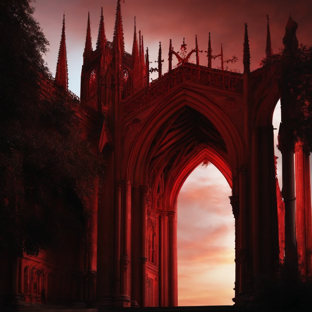 Gothic cathedral,black,The sky is red as hell