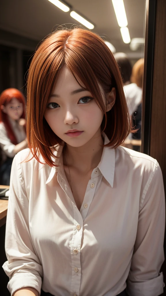 (Natural strawberry blonde and redhead girls with pretty faces), Cute pose, wearing a button shirt, body, skinny, Atmospheric, Dark atmosphere, Edge lighting, Sayaka Yamamoto, Saito Asuka, Mao Akiyama's facial features, 8K, Full body portrait, Elegant outfit, Natural light, Spooky greenhouse at night, Sharp focus, (Highly detailed eyes and face, Professional photography techniques), (Beautiful small face, beautiful girl, high , Idol Face, Baby Face:1.4)Happy, K UHD, Hmph, Beautiful and soft skin, Vibrant Skin, blush, (Chirarizum:1.3, Unbutton your shirt:1.5), ((Beautiful breasts, Cleavage)), (Small beautiful butt), (Detailed hands:1.1, The optimal ratio is four fingers to one thumb), Perfect proportions, (Perfect Anatomy:1.3), (Highest quality, Masterpiece, Highest quality, Ultra high definition, Photorealism:1.4), ((Touching each other's breasts:1.2))