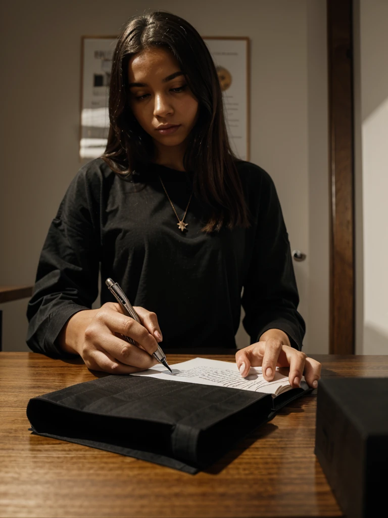 a blanck paper in table and a hand holding a pen
