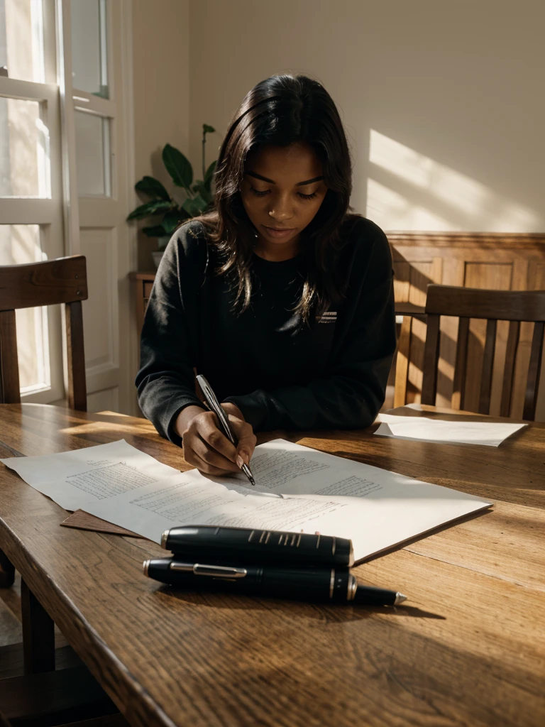 a blanck paper in table and a hand holding a pen