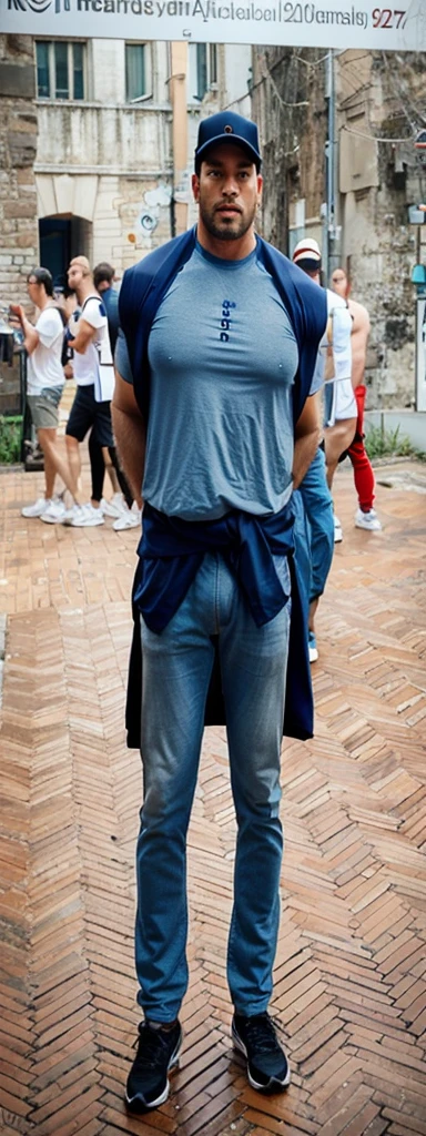 Muscular man, alpha man, macho, huge, fat, big belly, tight clothing, absurdly muscular, bulging muscles, strong legs, huge shoulders, tight clothing,