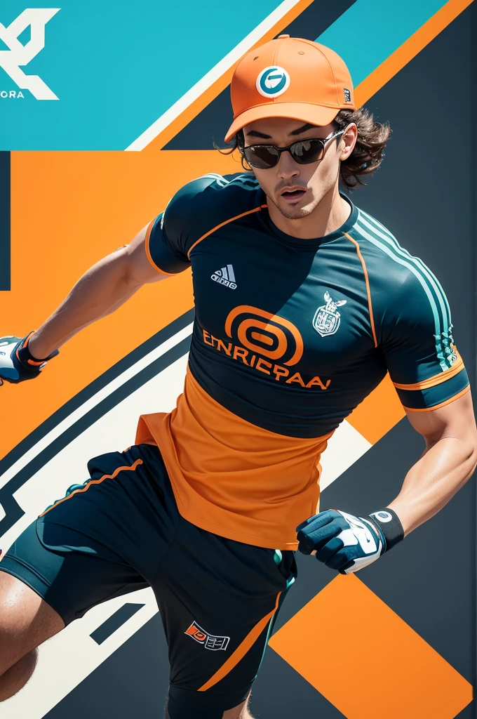 "Create a modern and dynamic logo for a sports store called 'Energia Esportiva. The logo should feature a combination of sports elements, such as a stylized icon of an athlete in motion, a ball, or sports equipment. Use vibrant colors like blue, green, and orange to convey energy and enthusiasm. The name 'Energia Esportiva' should be included in the design with bold and contemporary typography. The logo must be versatile for use on various platforms, such as a website, social media, and printed materials."