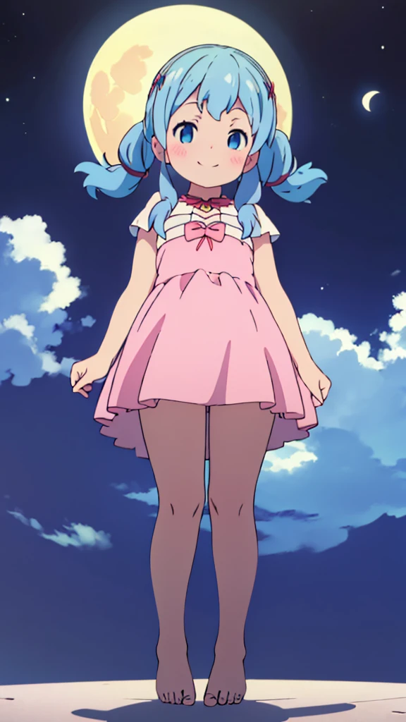 ((masterpiece))((Highest quality))Moon Fairy、girl、smile、blush、Flat Chest、Are thin、Blue Hair、blush、Are standing、Whole body image、Even your toes are visible、Eye level on face、front、No background、真frontのアングル、Pigtails