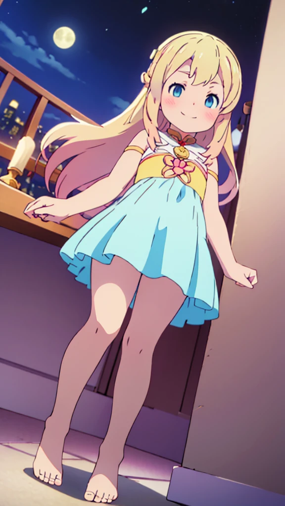 ((masterpiece))((Highest quality))Moon Fairy、girl、smile、blush、Flat Chest、Are thin、Blonde Hair、long、blush、Are standing、Whole body image、Even your toes are visible、Eye level on face、front、No background、真frontのアングル