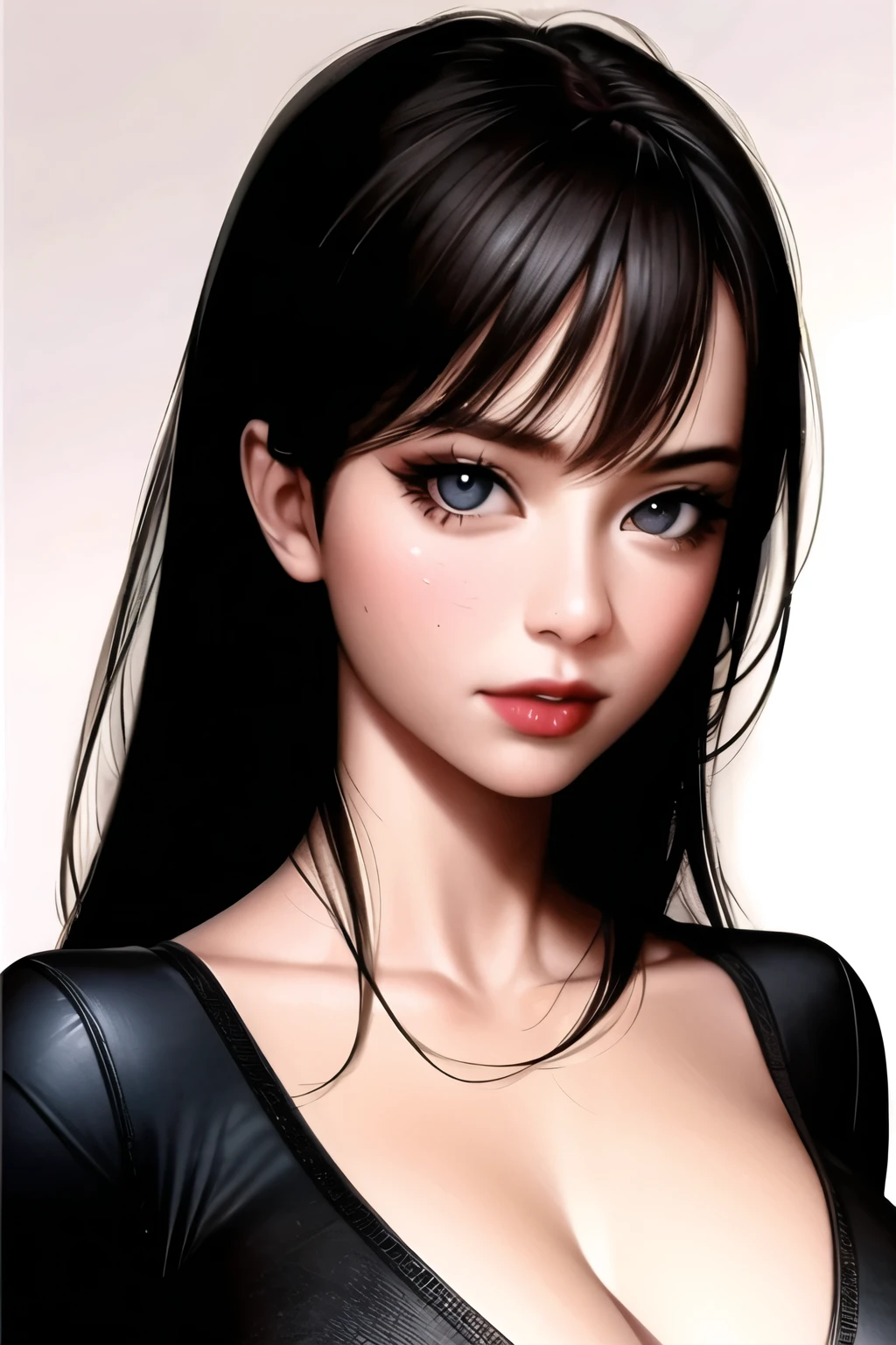 1girl,solo, black theme,ultra realistic eyes,looking at viewer,big-breasts,portrait,from viewer,looking at viewer,18-year-old beautiful girl,.