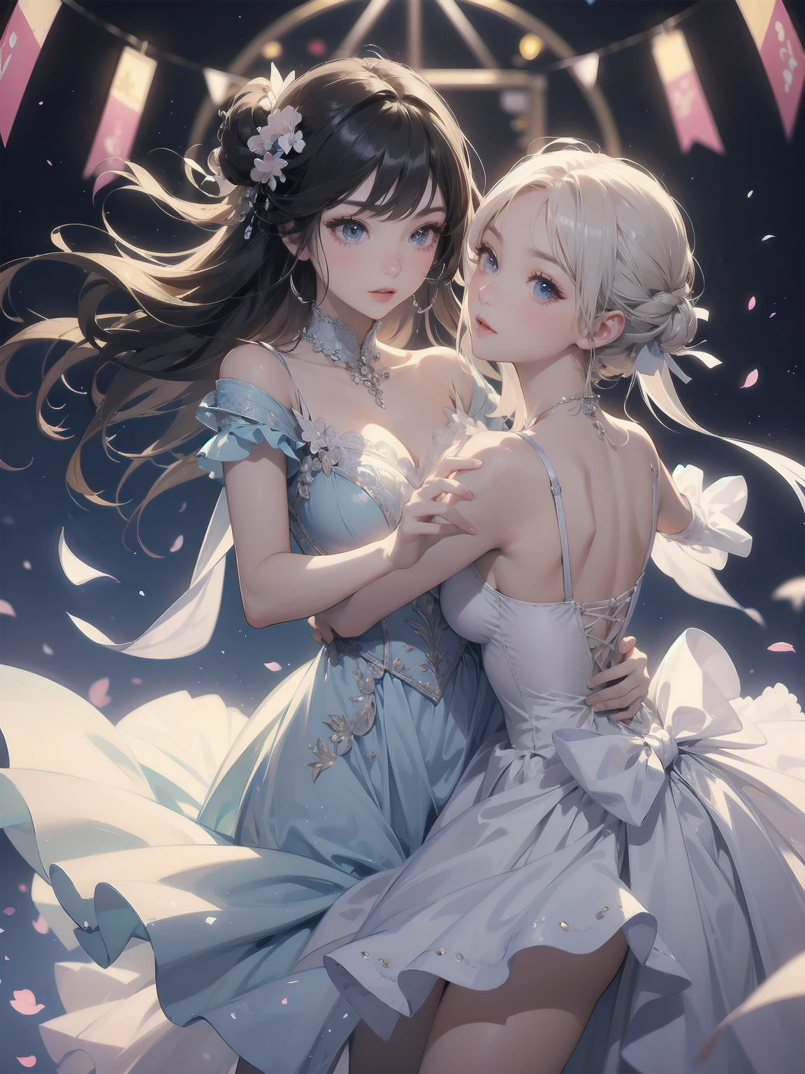 masterpiece、so beautiful、Clear contours、Beautiful girls wearing cute frilly dresses are dancing and making cute poses.