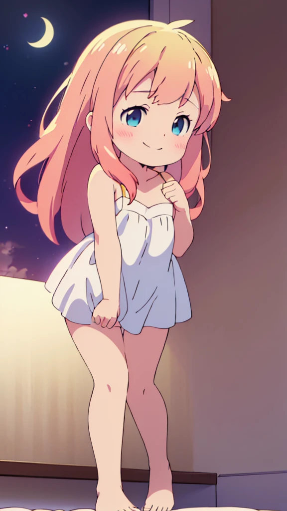 ((masterpiece))((Highest quality))Moon Fairy、girl、smile、blush、Flat Chest、Are thin、Blonde and red hair、long、blush、Are standing、Whole body image、Even your toes are visible、Eye level on face、front、No background、真frontのアングル