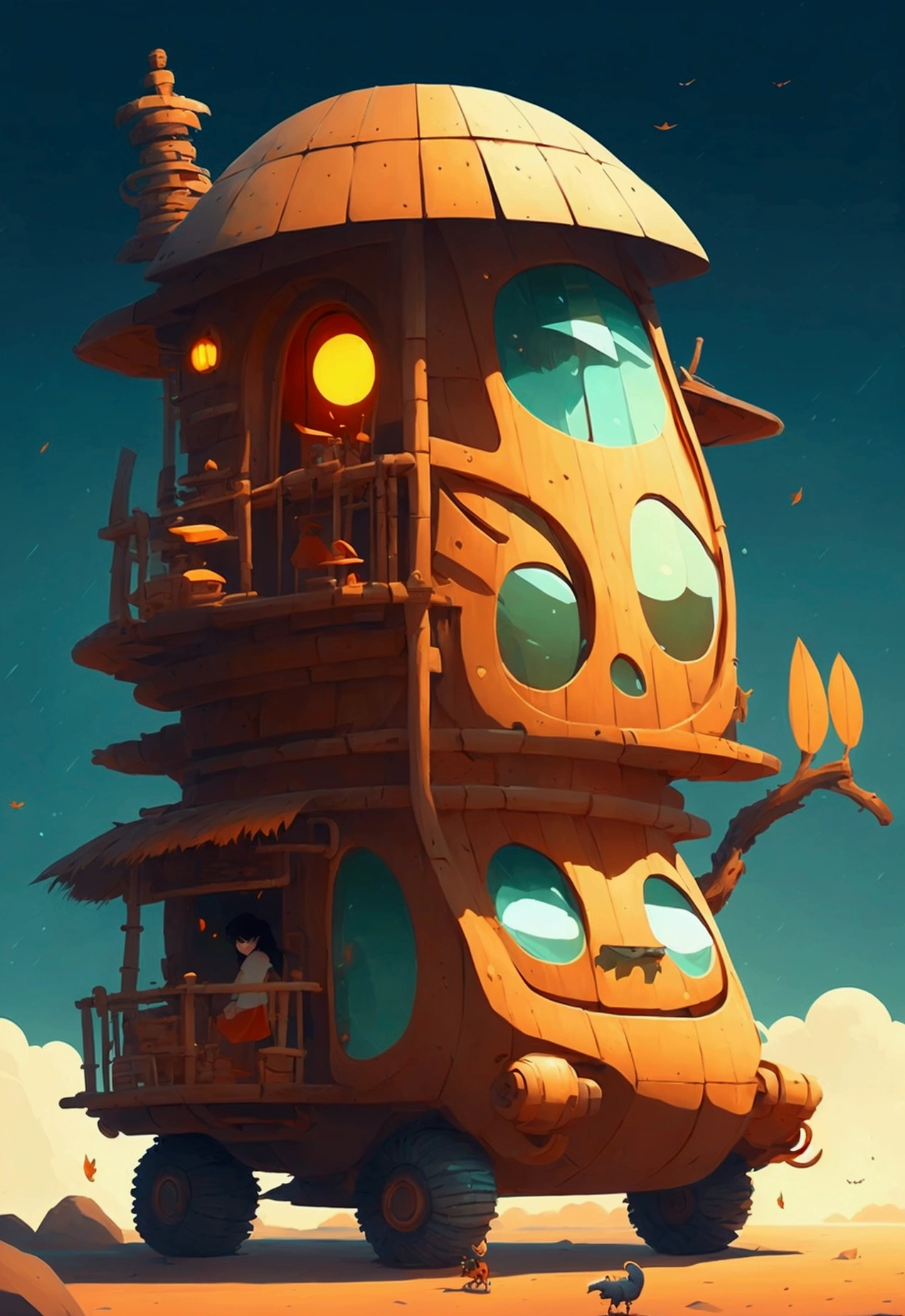 japenese totem mobile Tiki-Hut, a highly intricate and hyperdetailed matte painting by Beeple, craola and Bordalo II, fantasy art, 3d render, vintage, golden hour, dramatic backlighting, cinematic lighting, concept art, by Goro Fujita, Takashi_Murakami, Naoto_Hattori, Jesper_Ejsing, RHADS, hIKARI sHIMODA, Tooth WU and ROSS TRAN, 8k4d, trending on Artstation HD