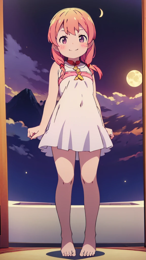 ((masterpiece))((Highest quality))Moon Fairy、girl、smile、blush、Flat Chest、Are thin、Blonde and red hair、long、blush、Are standing、Whole body image、Even your toes are visible、Eye level on face、front、No background、真frontのアングル