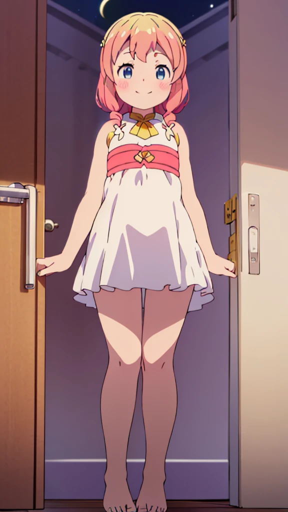 ((masterpiece))((Highest quality))Moon Fairy、girl、smile、blush、Flat Chest、Are thin、Blonde and red hair、long、blush、Are standing、Whole body image、Even your toes are visible、Eye level on face、front、No background、真frontのアングル