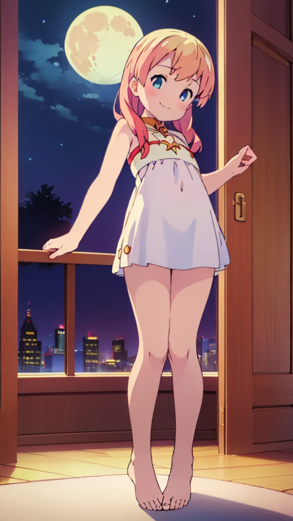 ((masterpiece))((Highest quality))Moon Fairy、girl、smile、blush、Flat Chest、Are thin、Blonde and red hair、long、blush、Are standing、Whole body image、Even your toes are visible、Eye level on face、front、No background、真frontのアングル