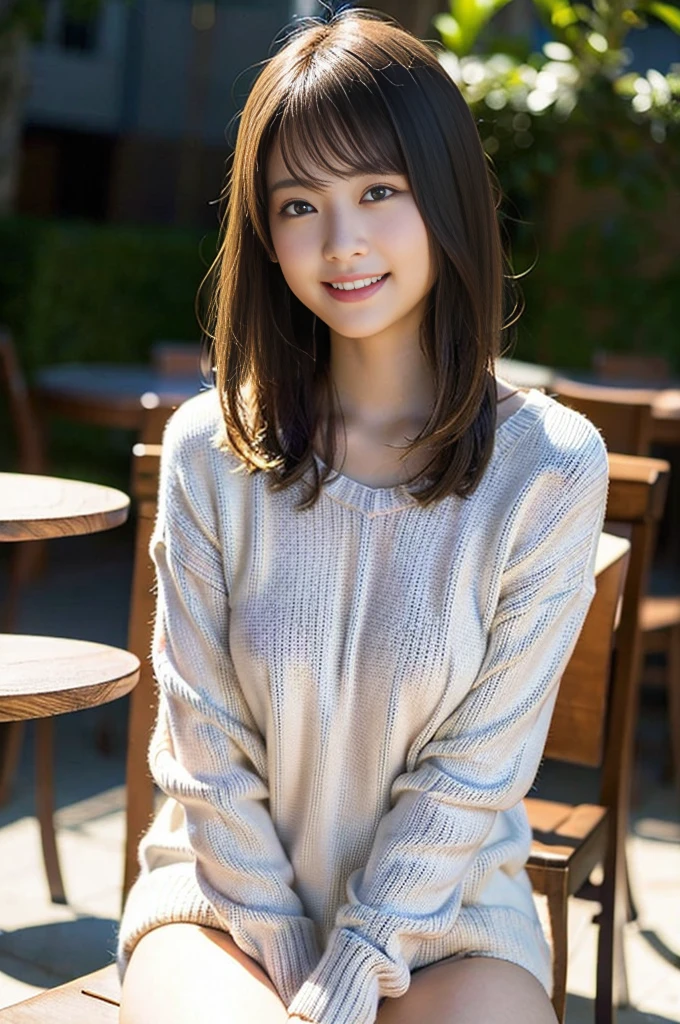 (nsfw:1.5),(8K、Raw photography、top-quality、​masterpiece:1.2)、(realisitic、Photorealsitic:1.37)、ultra-detailliert、超A high resolution、女の子1人、see the beholder、beautifull detailed face、A smile、Constriction、(Slim waist) :1.3)、Beautiful detailed skin、Skin Texture、Straight hair、Professional Lighting、Whole human body、Short hair、a blond、hi-school girl、School Grounds、Small breasts、Bob Hair、Happy smile、perspiring、(White panties:1.1)、(Sitting table:1.2)、(Facing the front)、(Striped sweater:1.2)