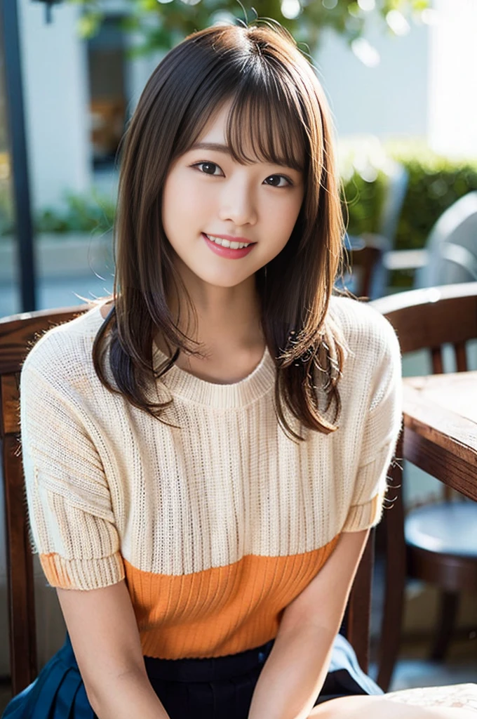 (nsfw:1.5),(8K、Raw photography、top-quality、masterpiece:1.2)、(realisitic、Photorealsitic:1.37)、ultra-detailliert、超A high resolution、女の子1人、see the beholder、beautifull detailed face、A smile、Constriction、(Slim waist) :1.3)、Beautiful detailed skin、Skin Texture、Straight hair、Professional Lighting、Whole human body、Short hair、a blond、hi-school girl、School Grounds、Small breasts、Bob Hair、Happy smile、perspiring、(White panties:1.1)、(Sitting table:1.2)、(Facing the front)、(Striped sweater:1.2)