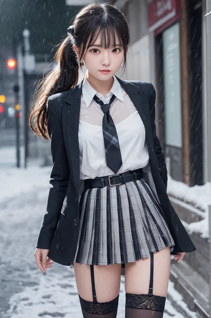 ((smile))、Confused、RAW Photos、(((The ultimate portrait masterpiece)))、((The cutest girl in the world))、1 Girl、、Japanese、Cute face、((Silky Hair))、(A high ponytail tied with a ribbon:1.4)、((Super huge breasts:1.1))、((Eyes that shine like jewels))、Glowing Skin、(young woman;It consists of a transparent white shirt, Thin ribbon, blazer, Breathable check pattern pleated skirt.:1.5)、Winter clothes、(Uniforms made from high quality materials, Breathable fabric:1.4)、Ultra-detailed uniforms、(She shyly pulls up her skirt:1)、(Breathable lace panties visible.:1.3)、((Crotch from the front))、Skirt fluttering in the wind、eyeliner、Beautiful Bangs、Hair between the eyes、((solve、High resolution))、Detailed Background、8 Quad HD、Digital SLR、Soft Light、high solve、Film Grain、Fujifilm XT3、Shallow depth of field、自然なSoft Light、Tight waist,(hour々Under the skirt:30%),(Pumping the nipples:20% Or vaginal line pump:20%),(Get wet from heavy snow:50% Or get wet in heavy rain:50%),makeup, 
corset, 
necktie, 
Ballgag, 
skirt, 
leather harness, 
silk stockings, 
diamond earrings, 
比基尼, 
Good, 
handbag, 
lingerie, 
garter belt, 
fur-trimmed jacket, 
fashionable, 
one-piece swimsuit, 
dress statue, 
lace, 
hair ornament, 
jewelry, 
black pantyhose, 
short jeans, 
lace trim, 
high heels, 
biker suit, 
black stockings, 
earrings, 
necklace, 
office lady, 
blouse, 
underwear, 
revealing clothes, 
panties, 
sundress, 
fox ears, 
thighhighs, 
pantyhose,facing viewer, 
outdoors, 
cowboy shot, 
bokeh, 
1girl, 
portrait, 
crowded street, 
独奏, 
night, 
classroom, 
looking at viewer, 
depth of field, 
sexy pose, 
Fujifilm XT3, 
absurdres, 
award winning photo, 
cityscape
masterpiece, 
HDR, 
8k resolution, 
photorealistic, 
RAW photo, 
highres, 
professional lighting, 
8k wallpaper, 
photon mapping, 
soft lighting, 
cinematic lumination, 
sharp focus, 
