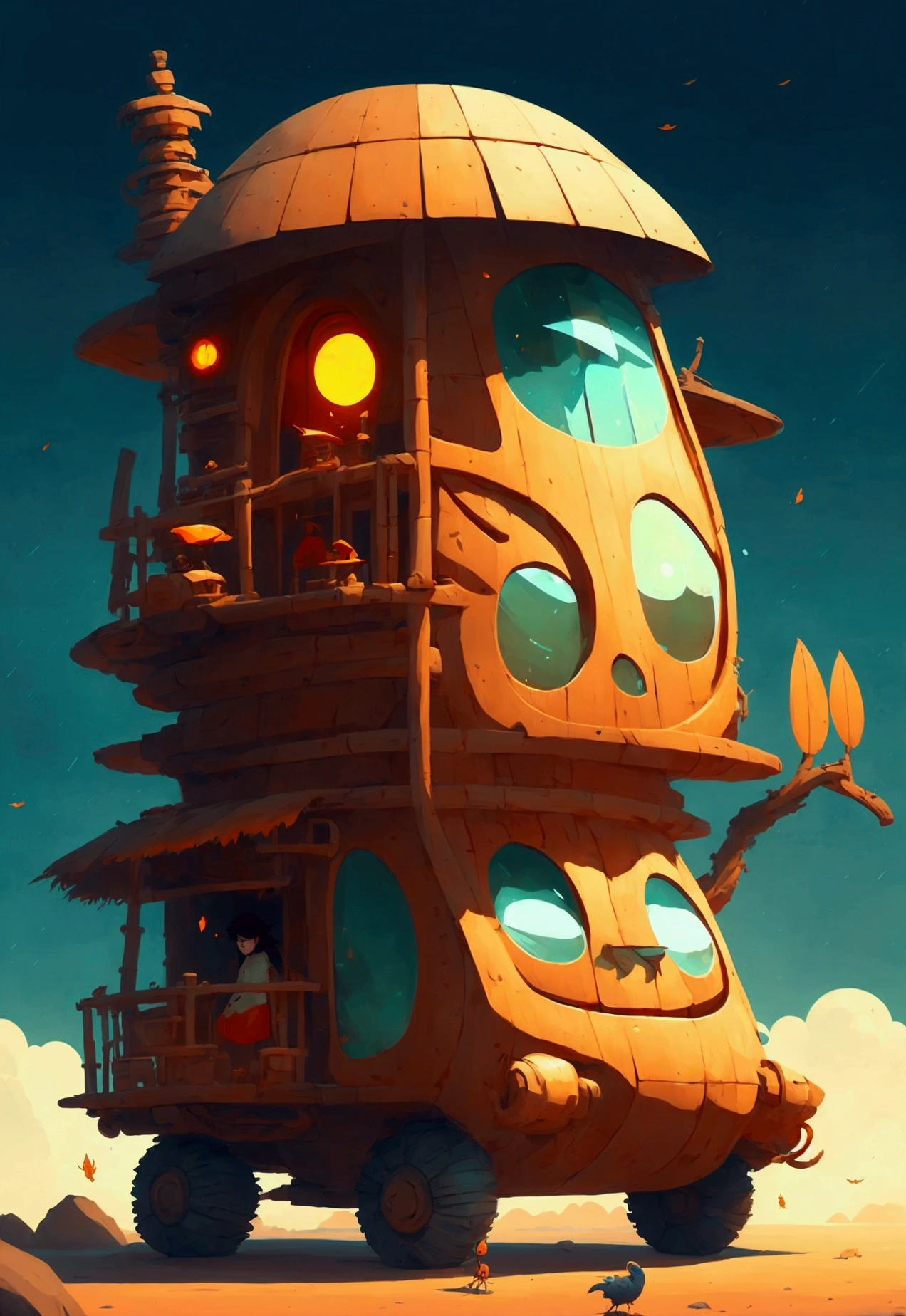 japenese totem mobile Tiki-Hut, a highly intricate and hyperdetailed matte painting by Beeple, craola and Bordalo II, fantasy art, 3d render, vintage, golden hour, dramatic backlighting, cinematic lighting, concept art, by Goro Fujita, Takashi_Murakami, Naoto_Hattori, Jesper_Ejsing, RHADS, hIKARI sHIMODA, Tooth WU and ROSS TRAN, 8k4d, trending on Artstation HD