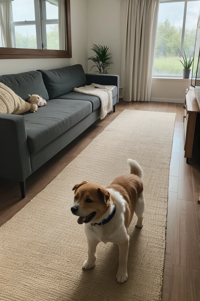 Image of a dog walking in the living room