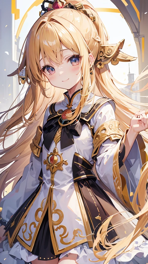 ((masterpiece))((Highest quality))girl、smile、blush、Flat Chest、Are thin、Blonde Hair、Long hair up to half of one&#39;s height、blush、Are standing、Whole body image、Even your toes are visible、Eye level on face、front、No background、真frontのアングル
