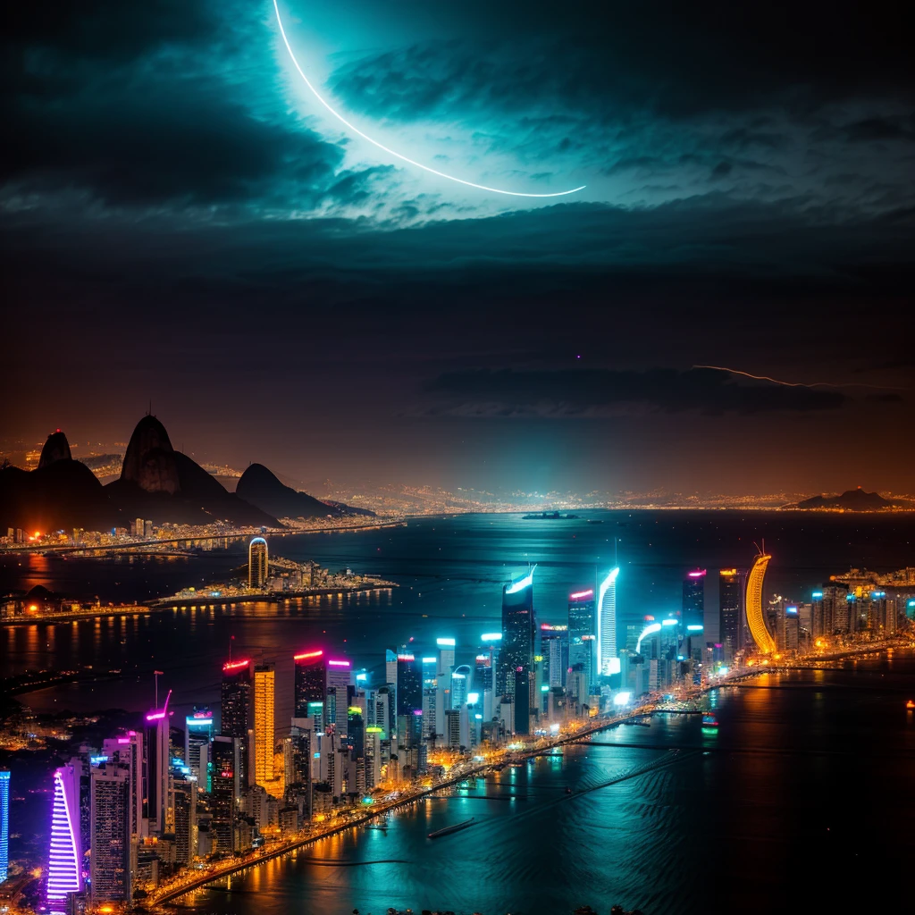 rio de janeiro future, ano 3001, cyberpunk city, neon