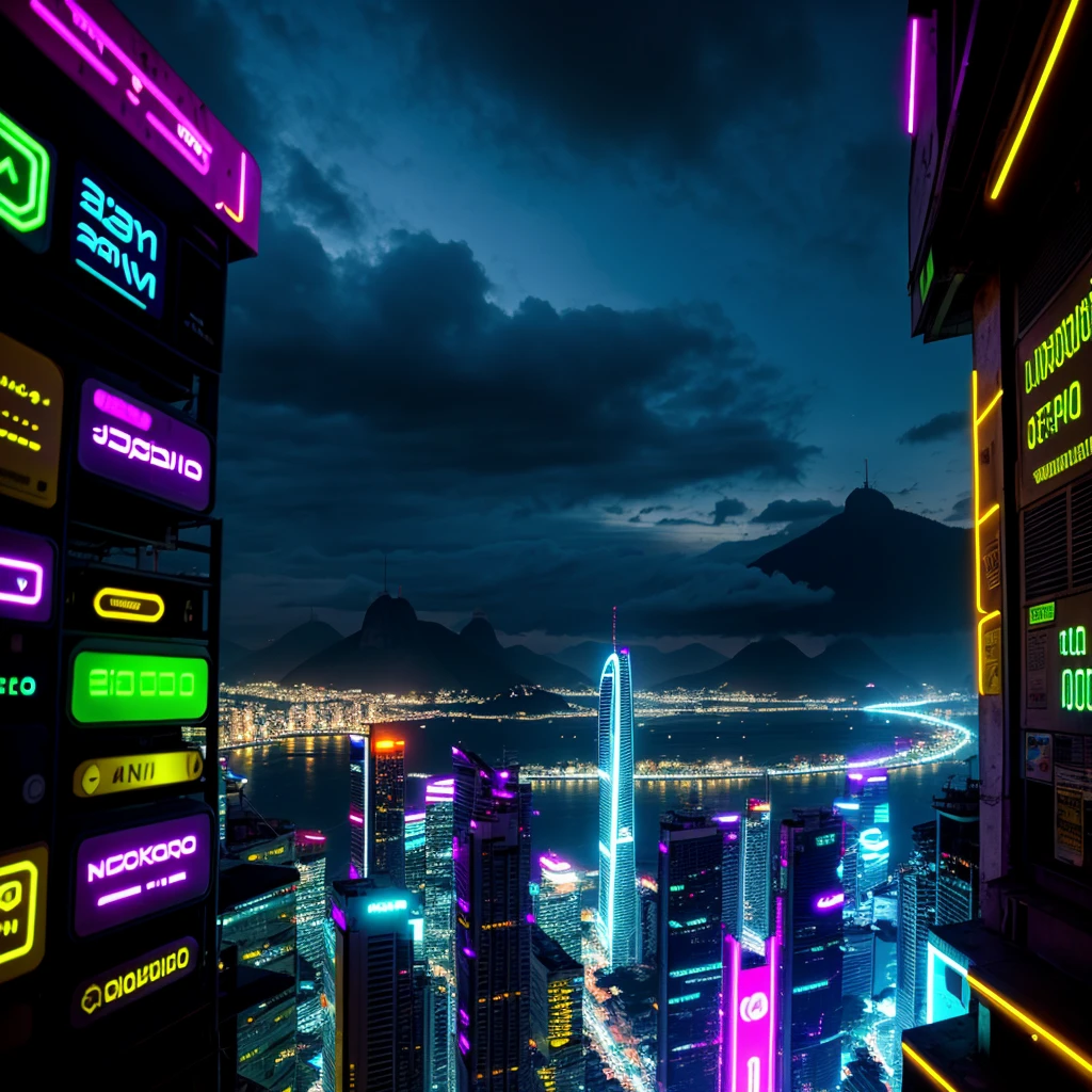 rio de janeiro future, ano 3001, cyberpunk city, neon