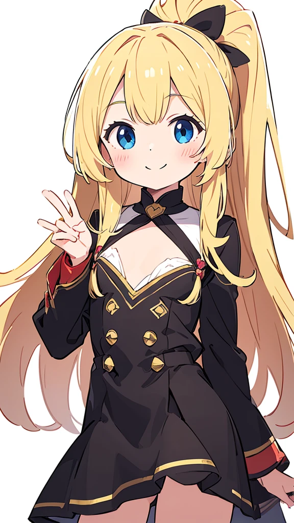 ((masterpiece))((Highest quality))girl、smile、blush、Flat Chest、Are thin、Blonde Hair、Long hair up to half of one's height、blush、Are standing、Whole body image、Even your toes are visible、Eye level on face、front、No background、真frontのアングル