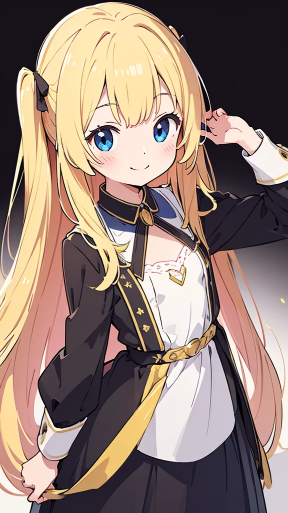 ((masterpiece))((Highest quality))girl、smile、blush、Flat Chest、Are thin、Blonde Hair、Long hair up to half of one's height、blush、Are standing、Whole body image、Even your toes are visible、Eye level on face、front、No background、真frontのアングル