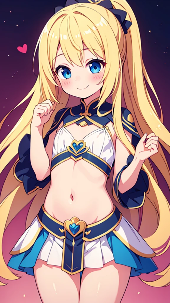 ((masterpiece))((Highest quality))girl、smile、blush、Flat Chest、Are thin、Blonde Hair、Long hair up to half of one's height、blush、Are standing、Whole body image、Even your toes are visible、Eye level on face、front、No background、真frontのアングル