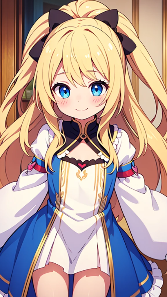 ((masterpiece))((Highest quality))girl、smile、blush、Flat Chest、Are thin、Blonde Hair、Long hair up to half of one&#39;s height、blush、Are standing、Whole body image、Even your toes are visible、Eye level on face、front、No background、真frontのアングル