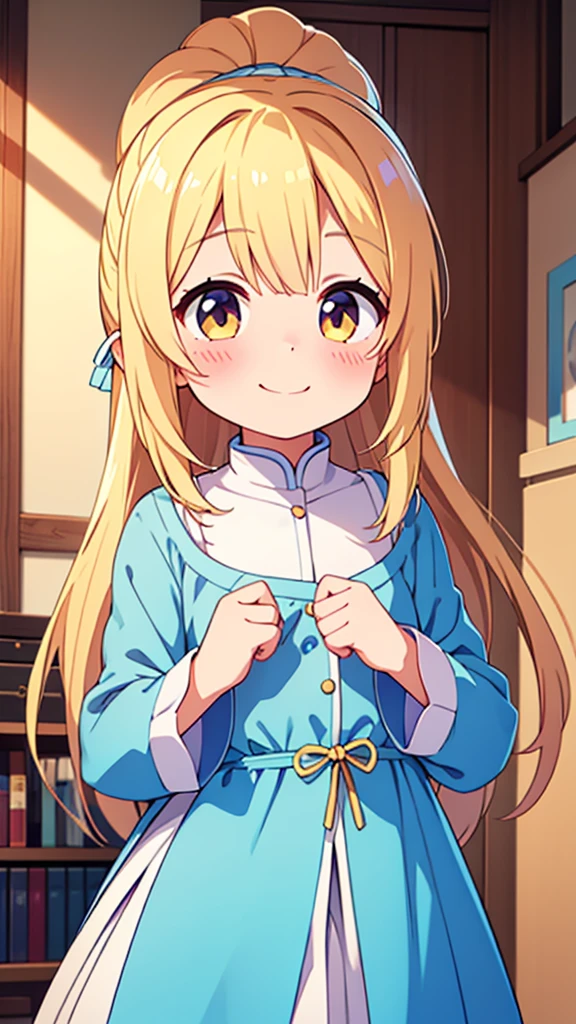 ((masterpiece))((Highest quality))girl、smile、blush、Flat Chest、Are thin、Blonde Hair、Long hair up to half of one's height、blush、Are standing、Whole body image、Even your toes are visible、Eye level on face、front、No background、真frontのアングル