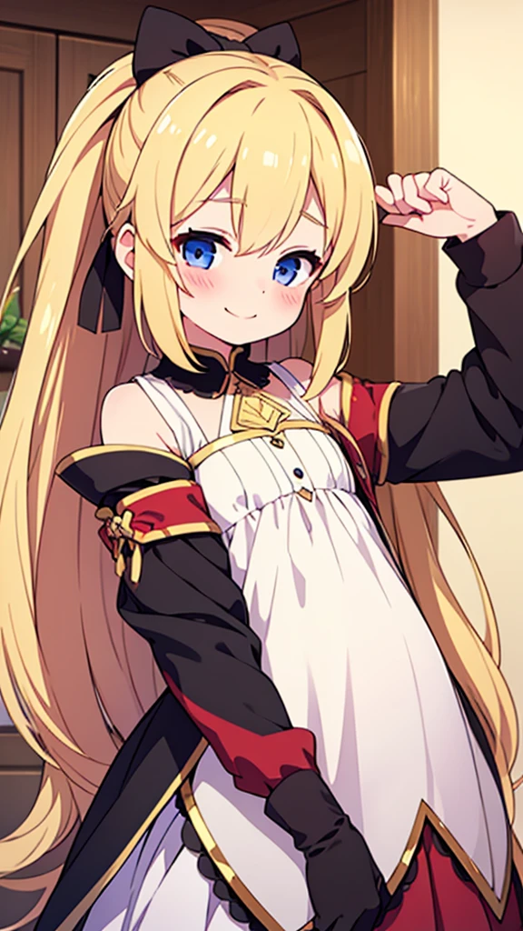 ((masterpiece))((Highest quality))girl、smile、blush、Flat Chest、Are thin、Blonde Hair、Long hair up to half of one's height、blush、Are standing、Whole body image、Even your toes are visible、Eye level on face、front、No background、真frontのアングル