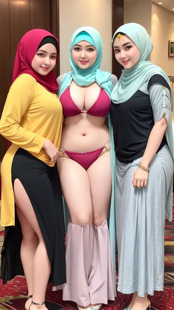 3beautiful women smile,hijab ,pakistan,eropan,thick body,curve body,bbw body,shap body,big body,pake bikini,kuning,merah,silver,pingk,ungu,jinga,sedang di hotel