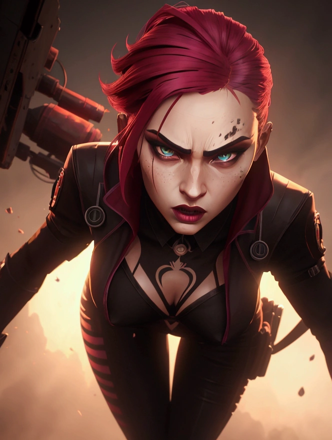 Jinx,madness,Grindhouse style,
Vector graphics,Comic style,perfect figure,appearance,eyes,beauty,realistic,clarity,
detail,dynamic detail,maximum epic,post-processing,maximum realism.