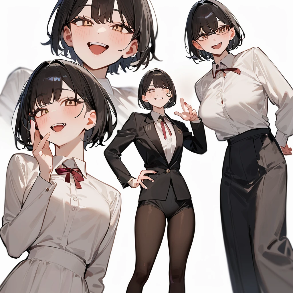 masterpiece, Highest quality, so beautiful, Absurd,
One girl, alone, Black Hair, Bobcut,
Thermont 16A, Glasses,
Collared shirt, Happy, smile, Sticking out tongue、whole body、View your viewers, White Background, Simple Background,被写体のwhole bodyが映る、(From below:1.3)、Crossdresser、Transsexual、NSFW