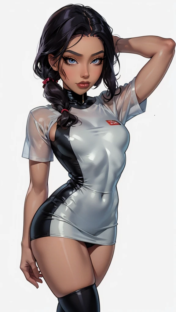 ((masterpiece)),(((best quality))),((character design sheet)),((rough sketch)),((NSFW, vulgar)),thick thighs,(masterpiece, best quality, hires, high resolution:1.2), (extremely detailed, realistic, intricate details, highres), 1girl, solo, ((blush, freckles, eyeliner, ,dark eyeshadow, eyelashes)), wearing fishnets thighhighs, oversized t-shirt, and combat boots, (large breasts, thick thighs, wide hips