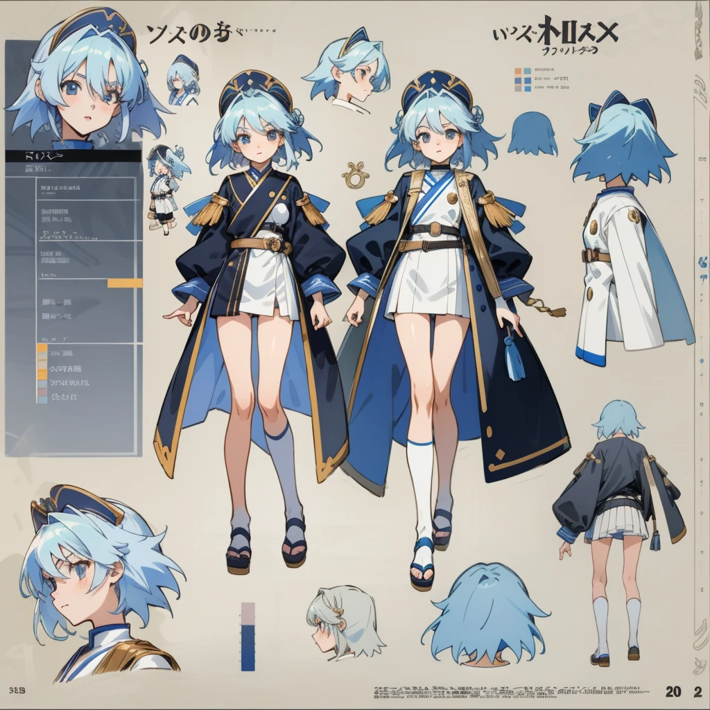 anime - style image of a character with a variety of hair and accessories, anime set style, anime character reference sheet, fantasy uniform, flat anime style, anime full body illustration, full_body!!, complete detailed body, extra detailed body, anime vtuber full body model, soft anime illustration, anime style character, clean detailed anime style,