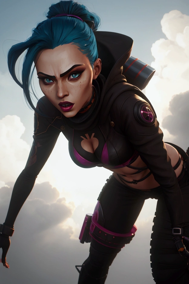 Jinx,madness,Grindhouse style,
Vector graphics,Comic style,perfect figure,appearance,eyes,beauty,realistic,clarity,
detail,dynamic detail,maximum epic,post-processing,maximum realism.