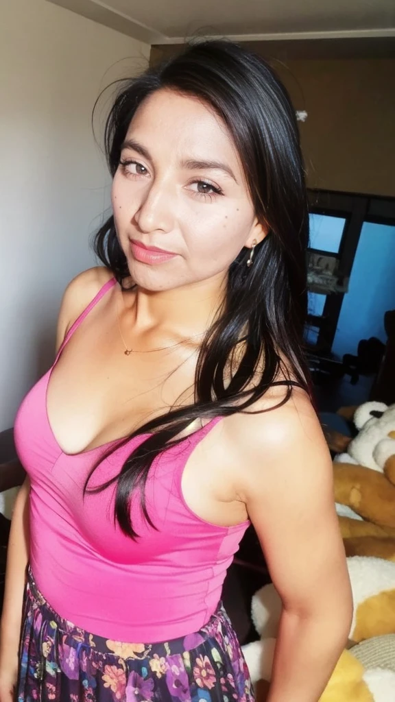 (best quality,4k,8k,highres,masterpiece:1.2),ultra-detailed,(realistic,photorealistic,photo-realistic:1.37),mirrored,selfie,pink dress,detailed face,beautiful,confident,artistic lighting,shiny mirror,reflection,curly hair,sparkling earrings,delicate necklace,rosy cheeks,perfect selfie angle,stylish pose,modern interior,soft lighting,morning sunlight,vibrant colors
