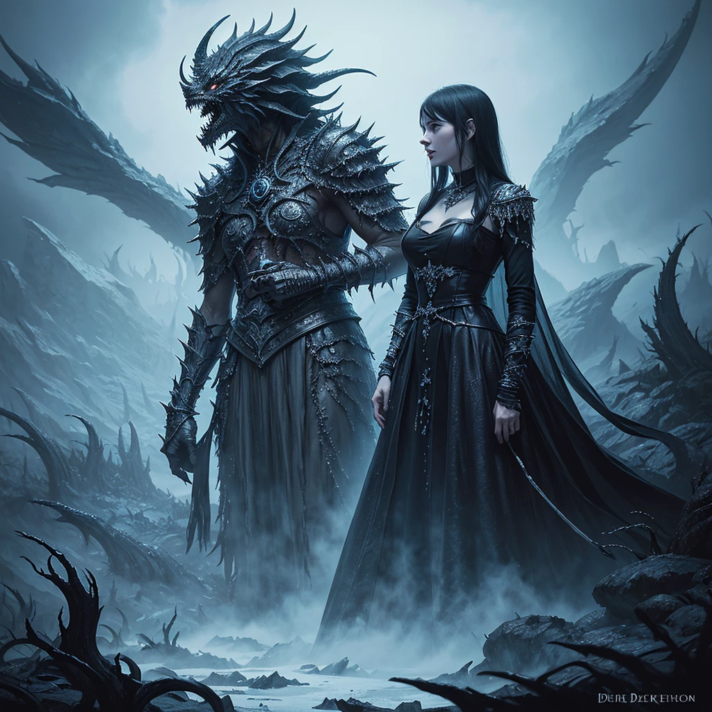 Ice horror goddes, scary dark face, a lot of ice, ice spikes, ice horrific creatures, cold magic, seb mckinnon, peter mohrbacher, storybook illustration, digital painting, eldritch, complex, meticulous, john kenn mortensen, ivan shishkin, gustave dore