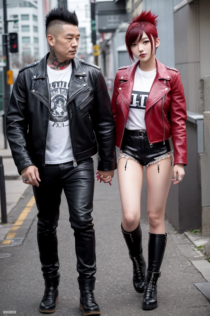 A couple,punky style,Abandoned street background,The colors are bold --auto