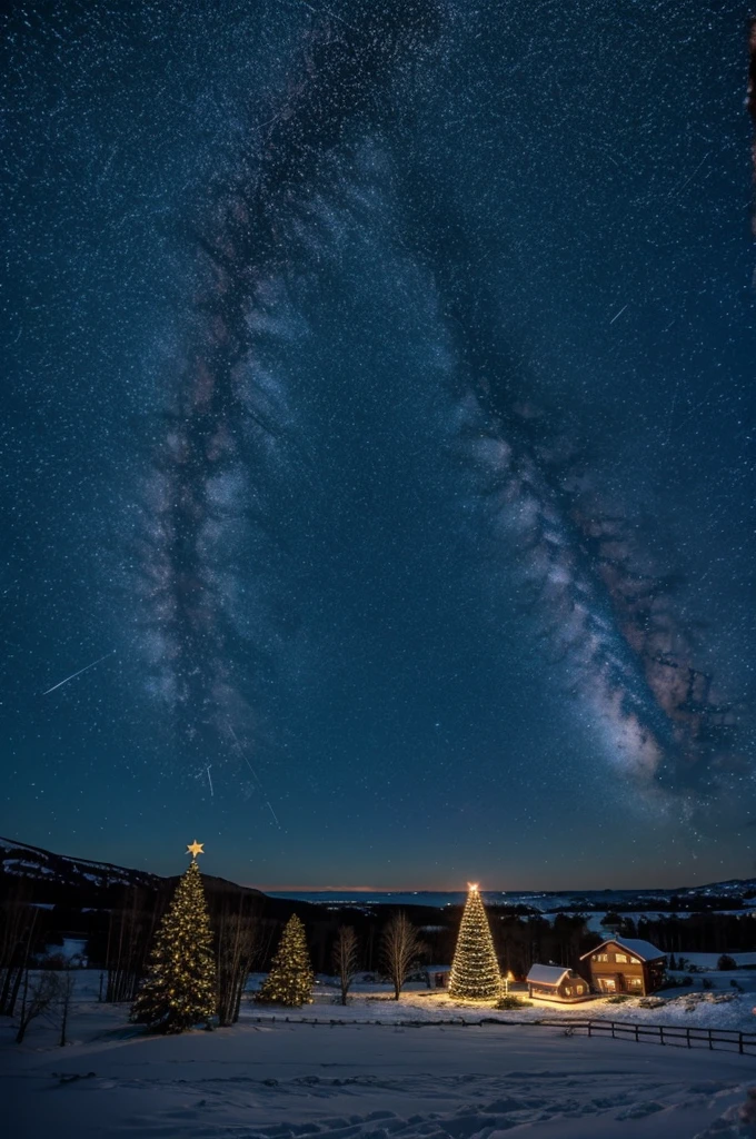 Christmas landscape and shooting stars