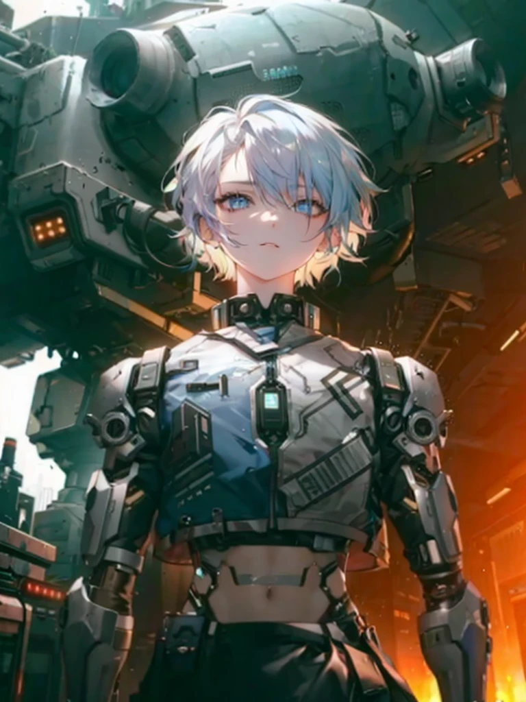 Femboy, cyberpunk style, blue hair, blue eyes 