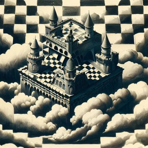 there is a black and white drawing of a castle in the clouds, mc escher illustration, surreal chess, castle made of clouds, flying cloud castle, escher++, mc escher style, inspired by M.C. Escher, inspired by M. C. Escher, escher style, mc escher architecture, mc escher art