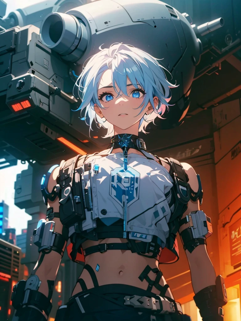 Femboy, cyberpunk style, blue hair, blue eyes