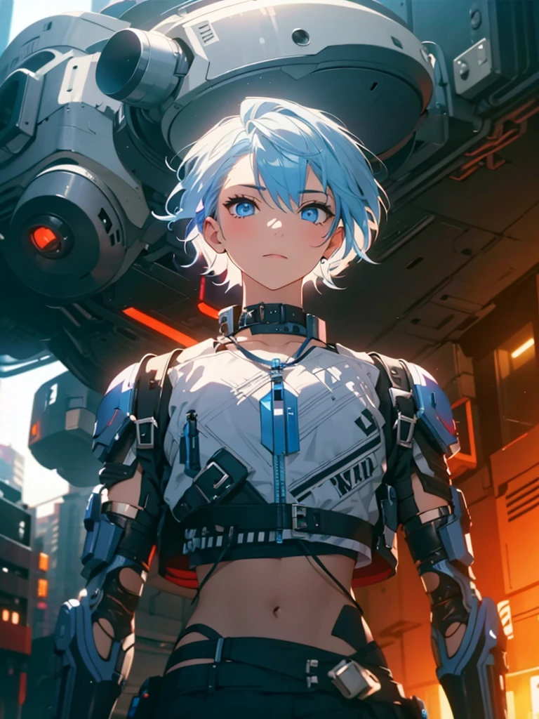 Femboy, cyberpunk style, blue hair, blue eyes 