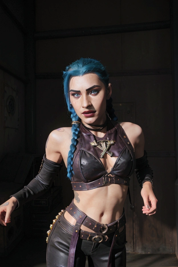 (((premier quality: 1.4))),(Unparalleled masterpiece), (ultra high def),(ultra-realistic 8k CG), jinx, entrejambe grand ouvert, Forme du corps, Areola showing through, Zone pubienne clairement visible, en prison,