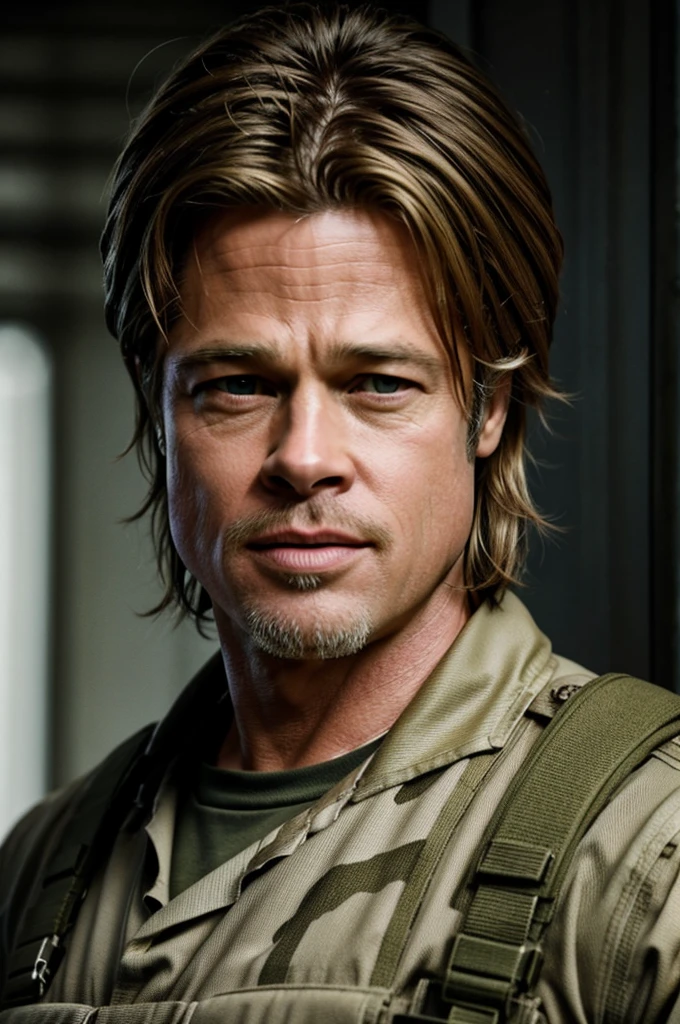 Brad pitt high quality photo, realistic, soldier 