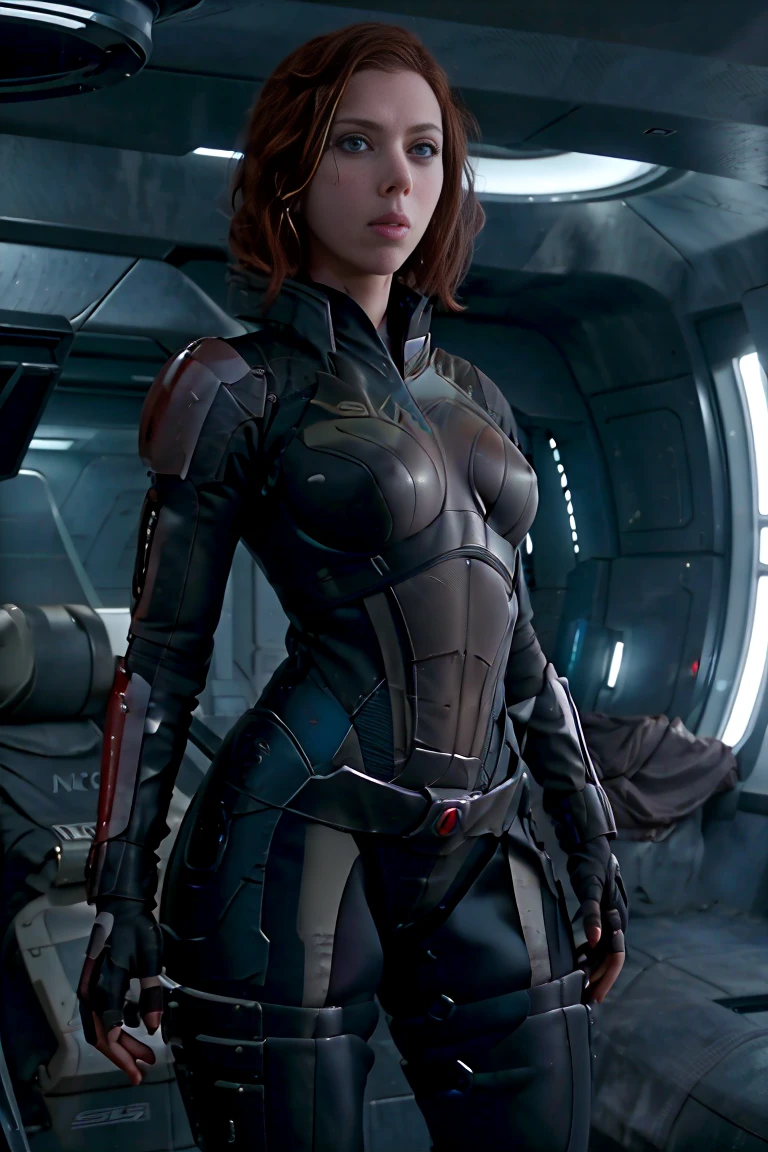 ((best quality)), ((masterpiece)), ((Scarlett Johansson)) (detailed), perfect face, playful 20 year old woman, Sensual pose. Inside a spaceship, wearing highly detailed futuristic skimpy mass effect armor, grandes senos, cintura pequeña, grandes caderas, desnuda.
