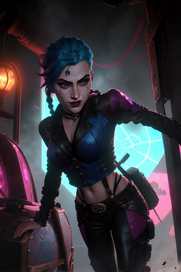 Jinx,madness,Grindhouse style,
Vector graphics,Comic style,perfect figure,appearance,eyes,beauty,realistic,clarity,
detail,dynamic detail,maximum epic,post-processing,maximum realism.
