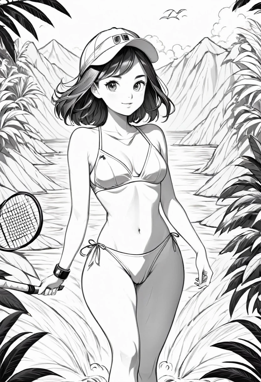 thin line drawing, lineart, fine stroke, Summer Sports, monochromatic, black andwhite. no shadows, no gray color, lineart style